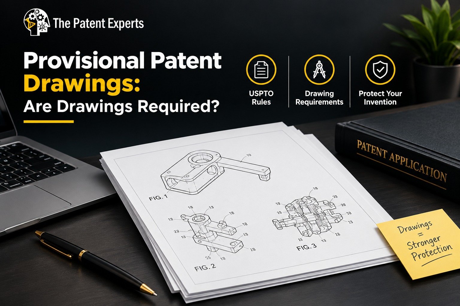 Provisional patent drawings showing invention sketches and patent application requirements